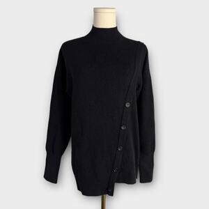 Halogen Asymmetrical Button Mockneck Knit Sweater Black Size XS NEW
